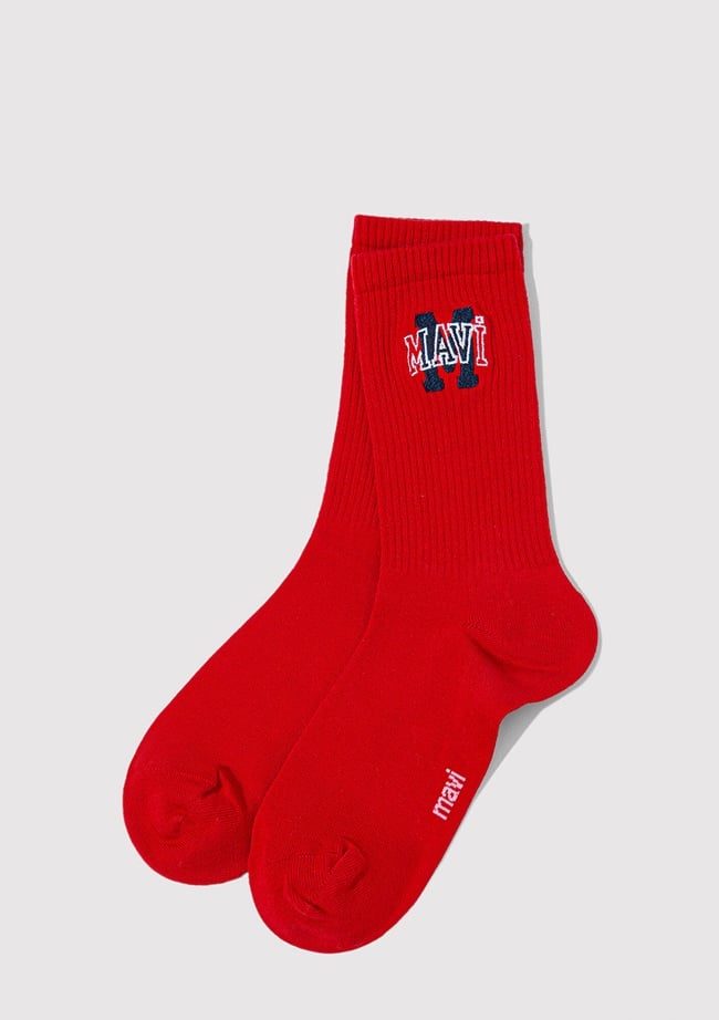  Mavi Mavi Logo Nakışlı Kırmızı Soket Çorap 1913540-30370