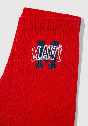  Mavi Mavi Logo Nakışlı Kırmızı Soket Çorap 1913540-30370