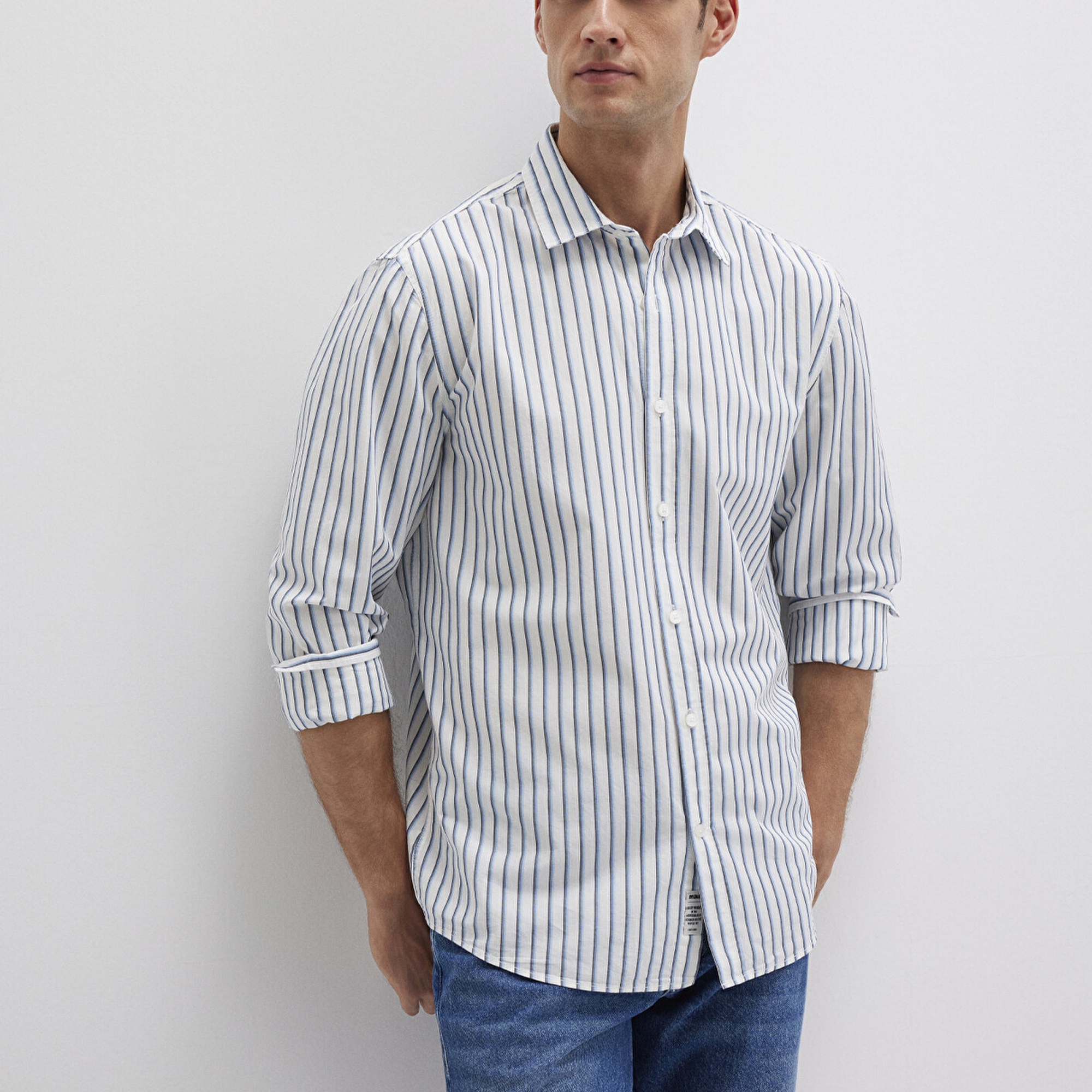 Mavi Çizgili Lacivert Gömlek Regular Fit / Normal Kesim 0211705-90928