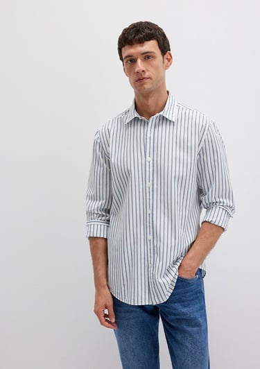  Mavi Çizgili Lacivert Gömlek Regular Fit / Normal Kesim 0211705-90928