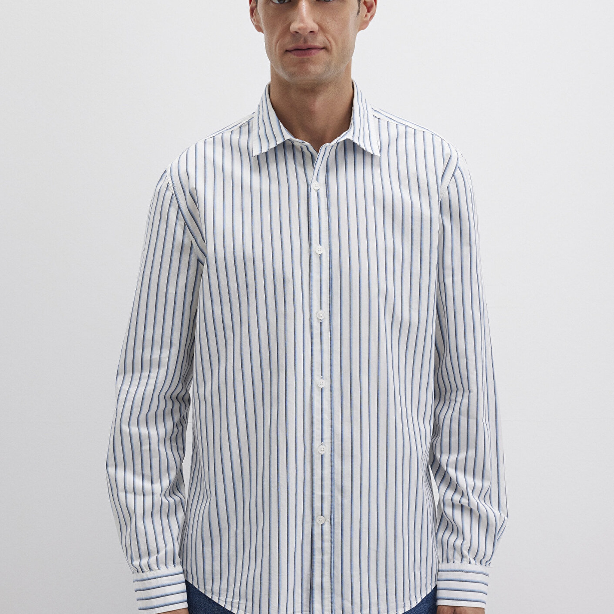 Mavi Çizgili Lacivert Gömlek Regular Fit / Normal Kesim 0211705-90928