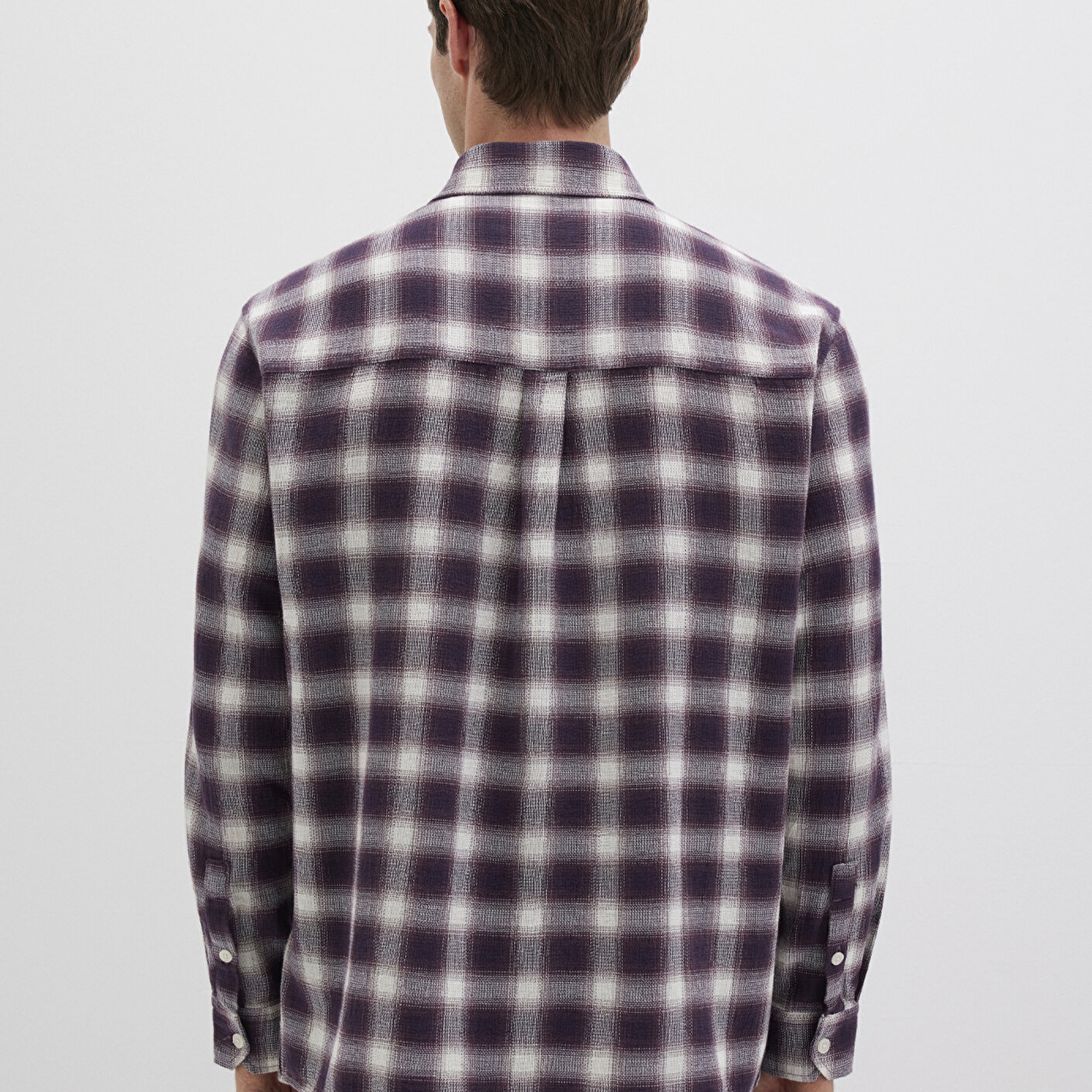 Mavi Kareli Mor Gömlek Loose Fit / Bol Rahat Kesim 0211646-90857