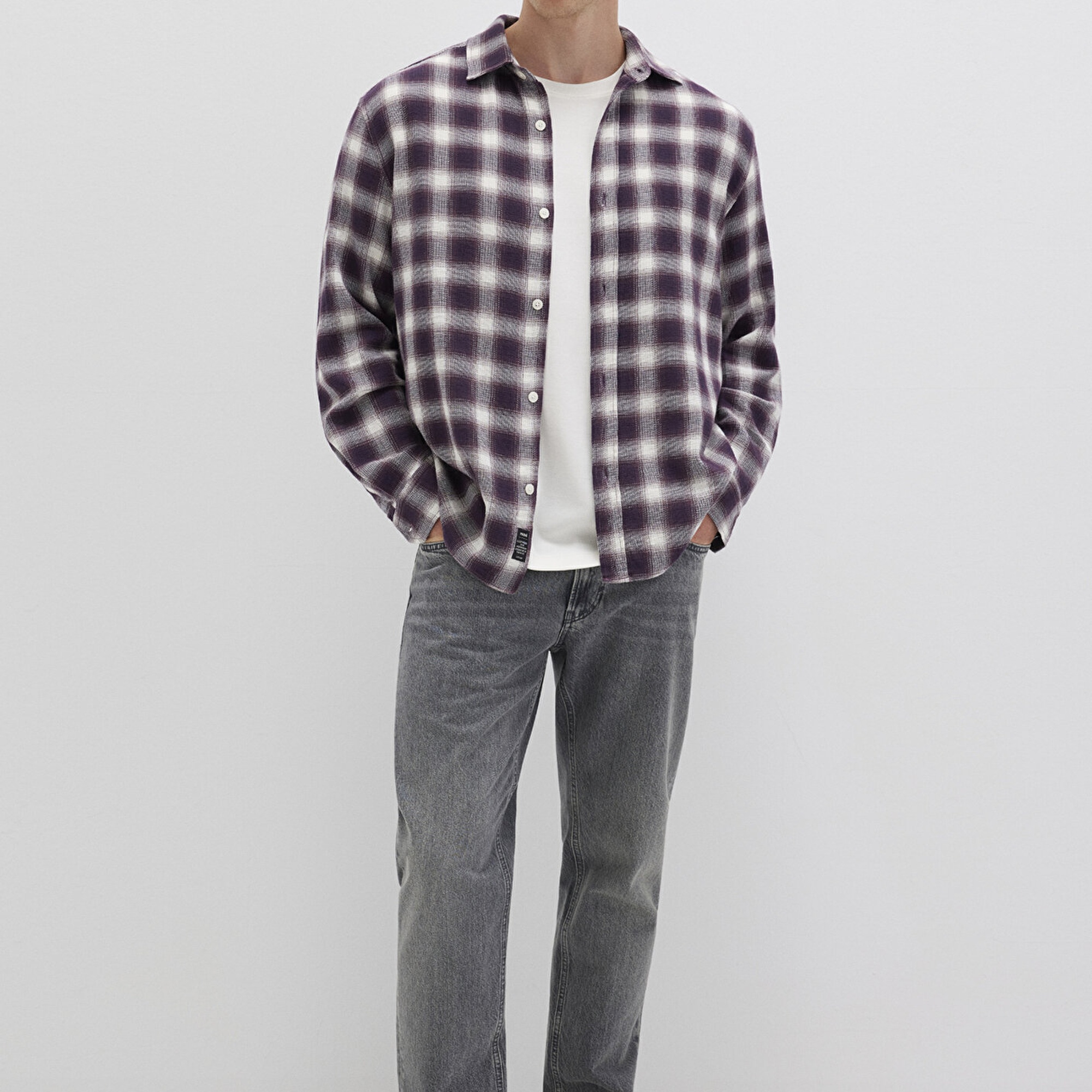 Mavi Kareli Mor Gömlek Loose Fit / Bol Rahat Kesim 0211646-90857