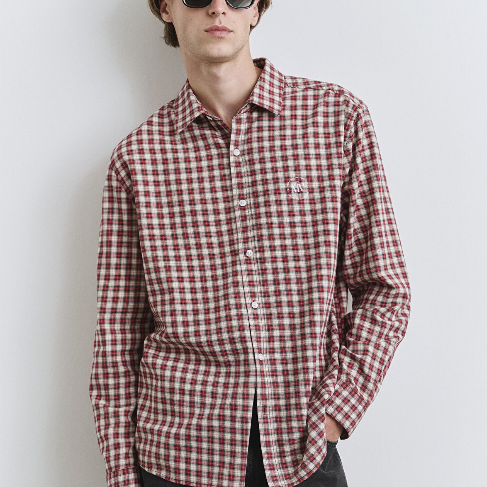 Mavi Kareli Kırmızı Gömlek Loose Fit / Bol Rahat Kesim 0211686-90909