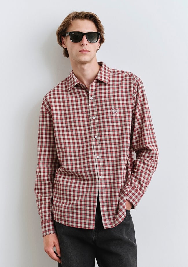  Mavi Kareli Kırmızı Gömlek Loose Fit / Bol Rahat Kesim 0211686-90909