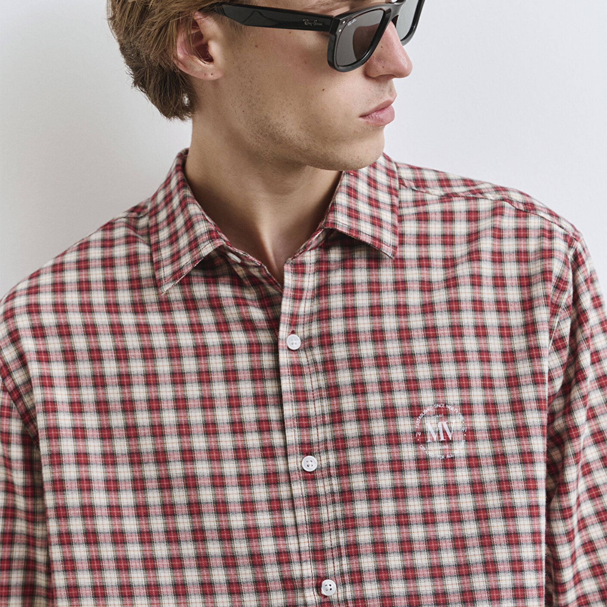 Mavi Kareli Kırmızı Gömlek Loose Fit / Bol Rahat Kesim 0211686-90909