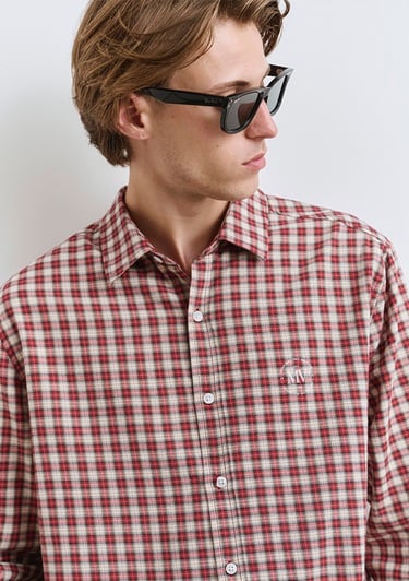  Mavi Kareli Kırmızı Gömlek Loose Fit / Bol Rahat Kesim 0211686-90909