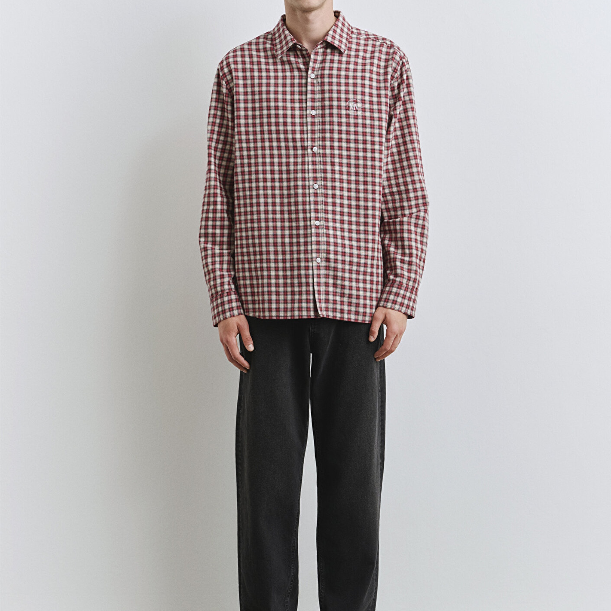 Mavi Kareli Kırmızı Gömlek Loose Fit / Bol Rahat Kesim 0211686-90909