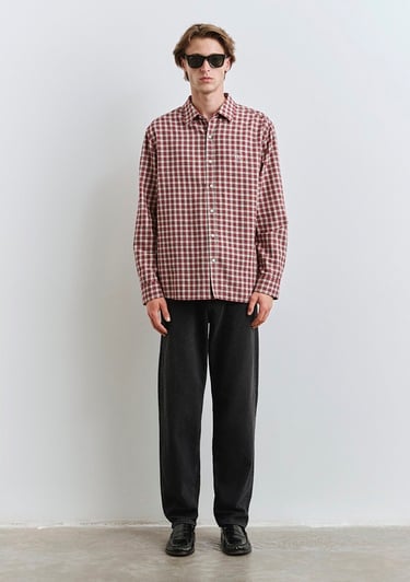  Mavi Kareli Kırmızı Gömlek Loose Fit / Bol Rahat Kesim 0211686-90909