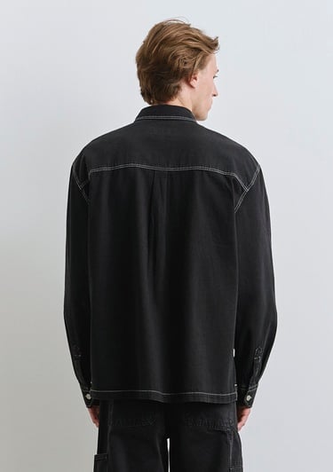  Mavi Dikiş Detaylı Siyah Gömlek Loose Fit / Bol Rahat Kesim 0211688-90850