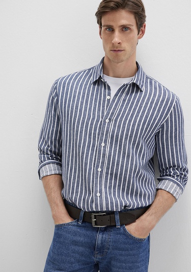  Mavi Çizgili Renkli Gömlek Slim Fit / Dar Kesim 0211698-90917