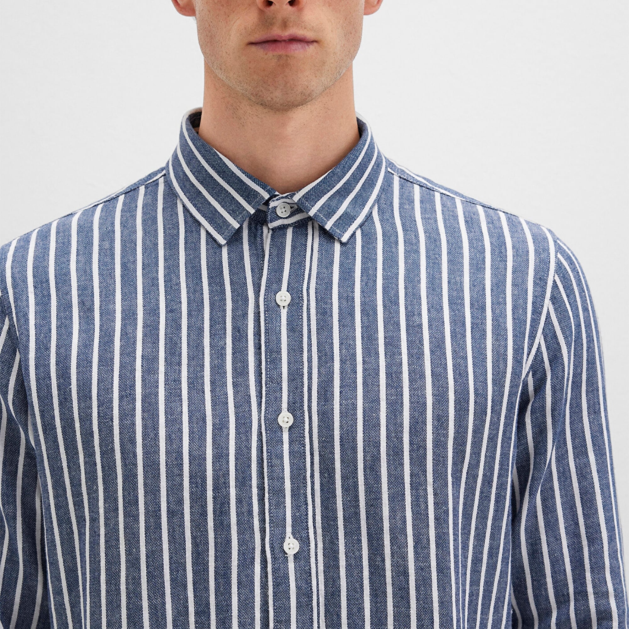 Mavi Çizgili Renkli Gömlek Slim Fit / Dar Kesim 0211698-90917