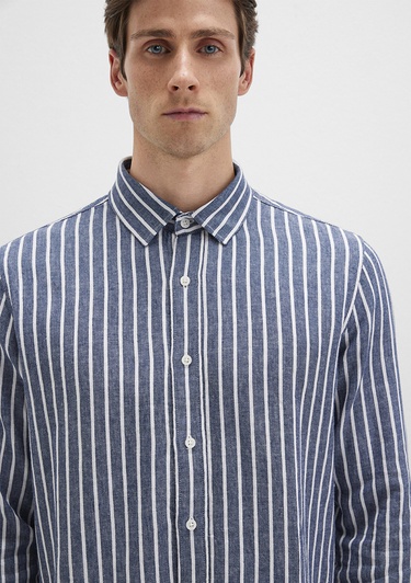  Mavi Çizgili Renkli Gömlek Slim Fit / Dar Kesim 0211698-90917