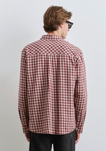  Mavi Kareli Kırmızı Gömlek Loose Fit / Bol Rahat Kesim 0211686-90909