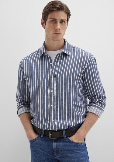 Mavi Çizgili Renkli Gömlek Slim Fit / Dar Kesim 0211698-90917