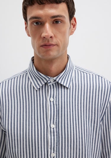  Mavi Çizgili Lacivert Gömlek Slim Fit / Dar Kesim 0211692-90911