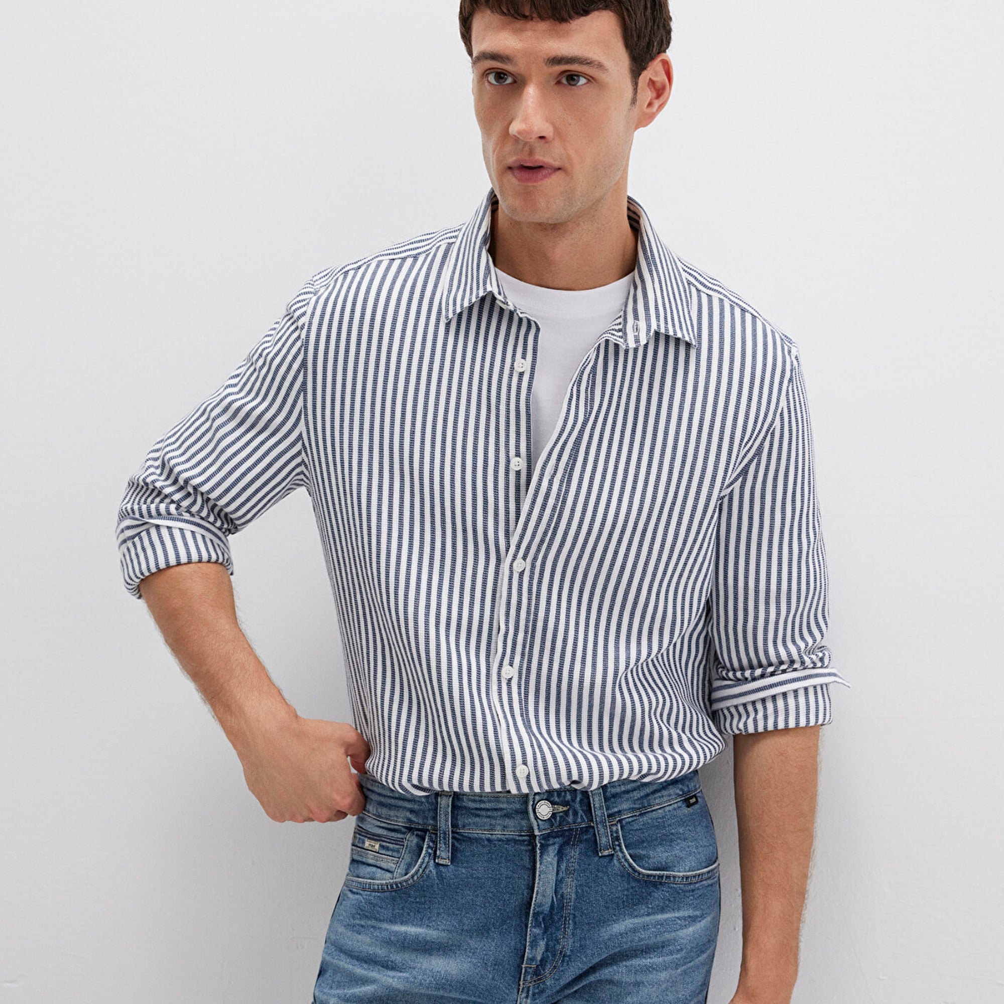 Mavi Çizgili Lacivert Gömlek Slim Fit / Dar Kesim 0211692-90911