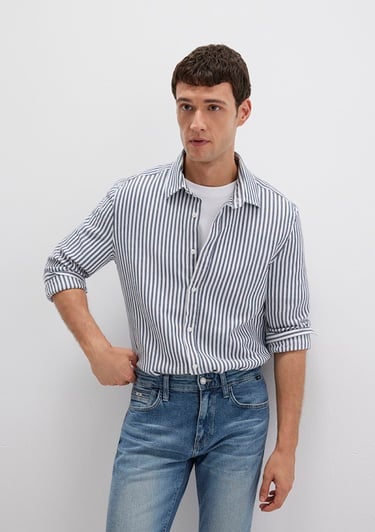  Mavi Çizgili Lacivert Gömlek Slim Fit / Dar Kesim 0211692-90911