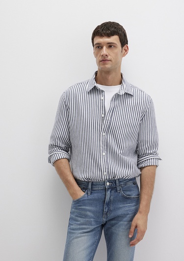  Mavi Çizgili Lacivert Gömlek Slim Fit / Dar Kesim 0211692-90911