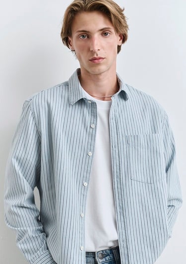  Mavi Çizgili Mavi Gömlek Regular Fit / Normal Kesim 0211696-90915