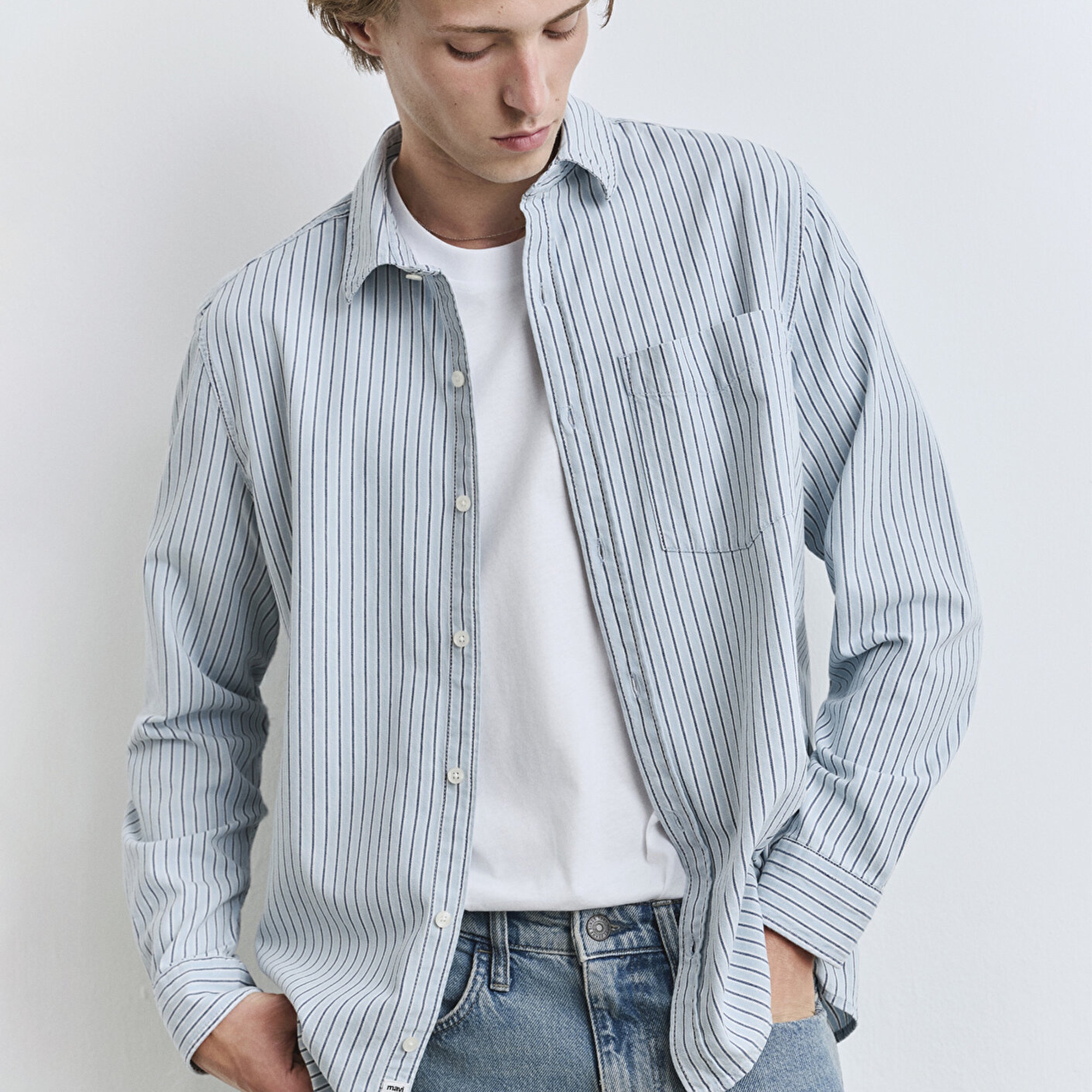 Mavi Çizgili Mavi Gömlek Regular Fit / Normal Kesim 0211696-90915