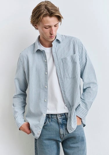  Mavi Çizgili Mavi Gömlek Regular Fit / Normal Kesim 0211696-90915