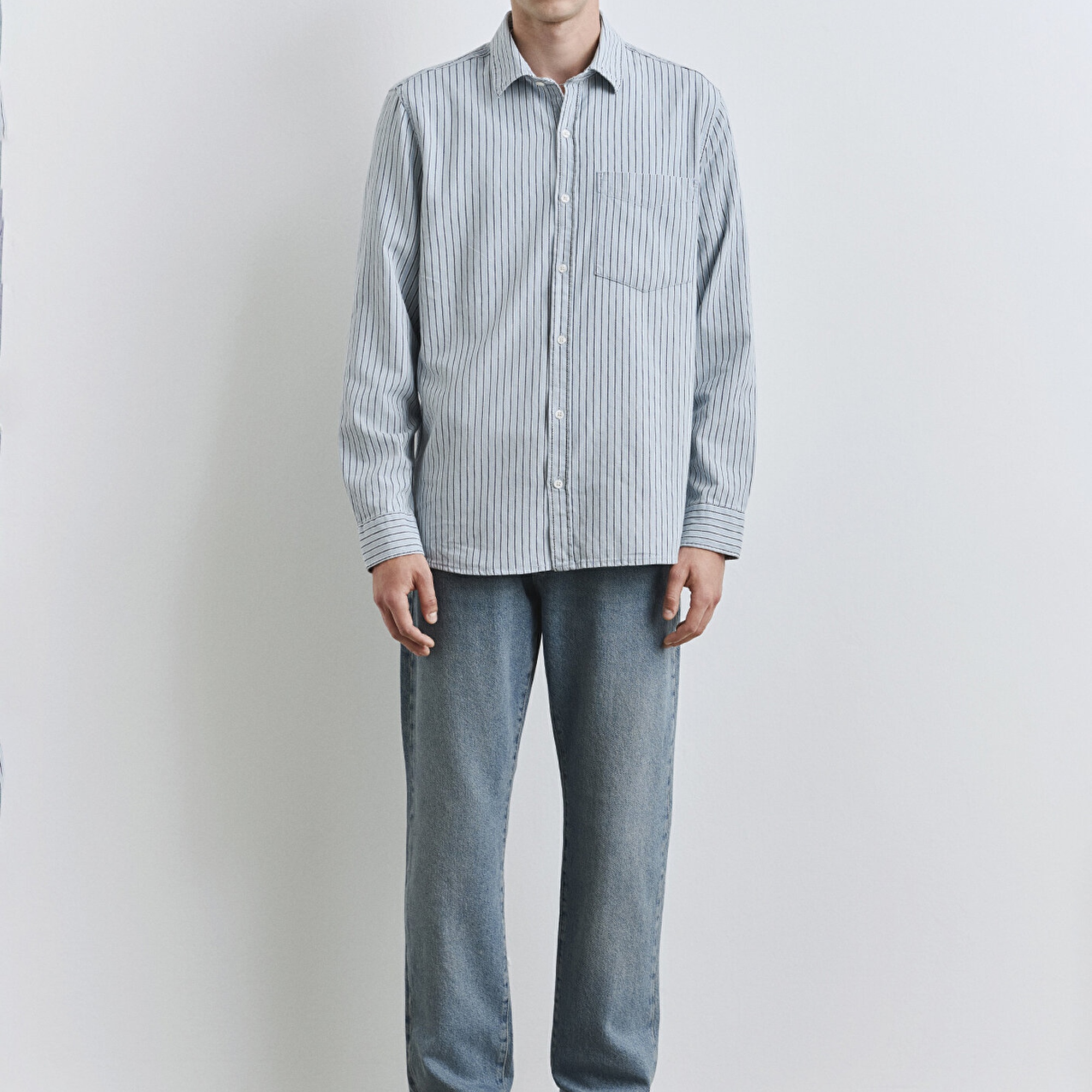 Mavi Çizgili Mavi Gömlek Regular Fit / Normal Kesim 0211696-90915