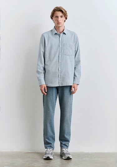  Mavi Çizgili Mavi Gömlek Regular Fit / Normal Kesim 0211696-90915