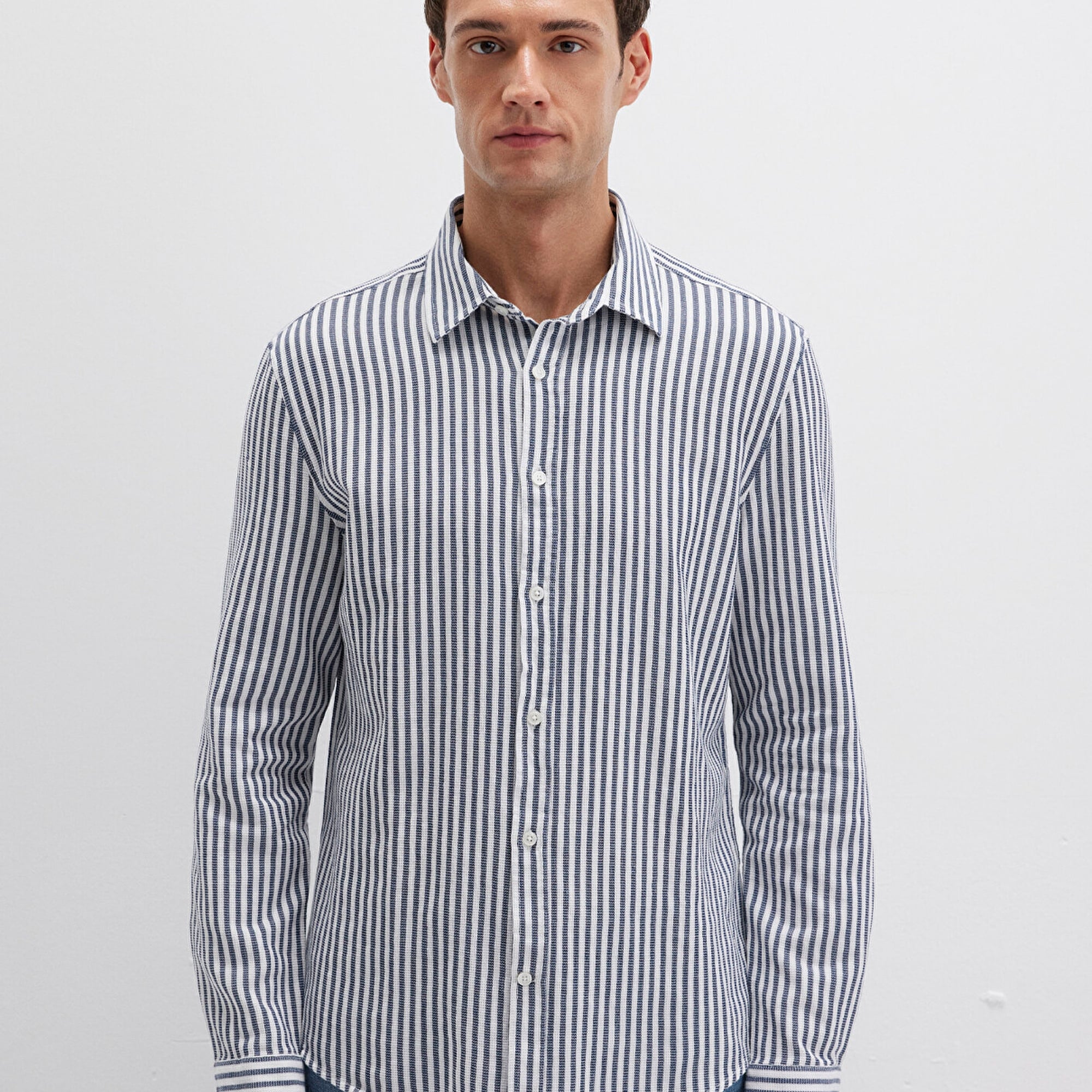 Mavi Çizgili Lacivert Gömlek Slim Fit / Dar Kesim 0211692-90911