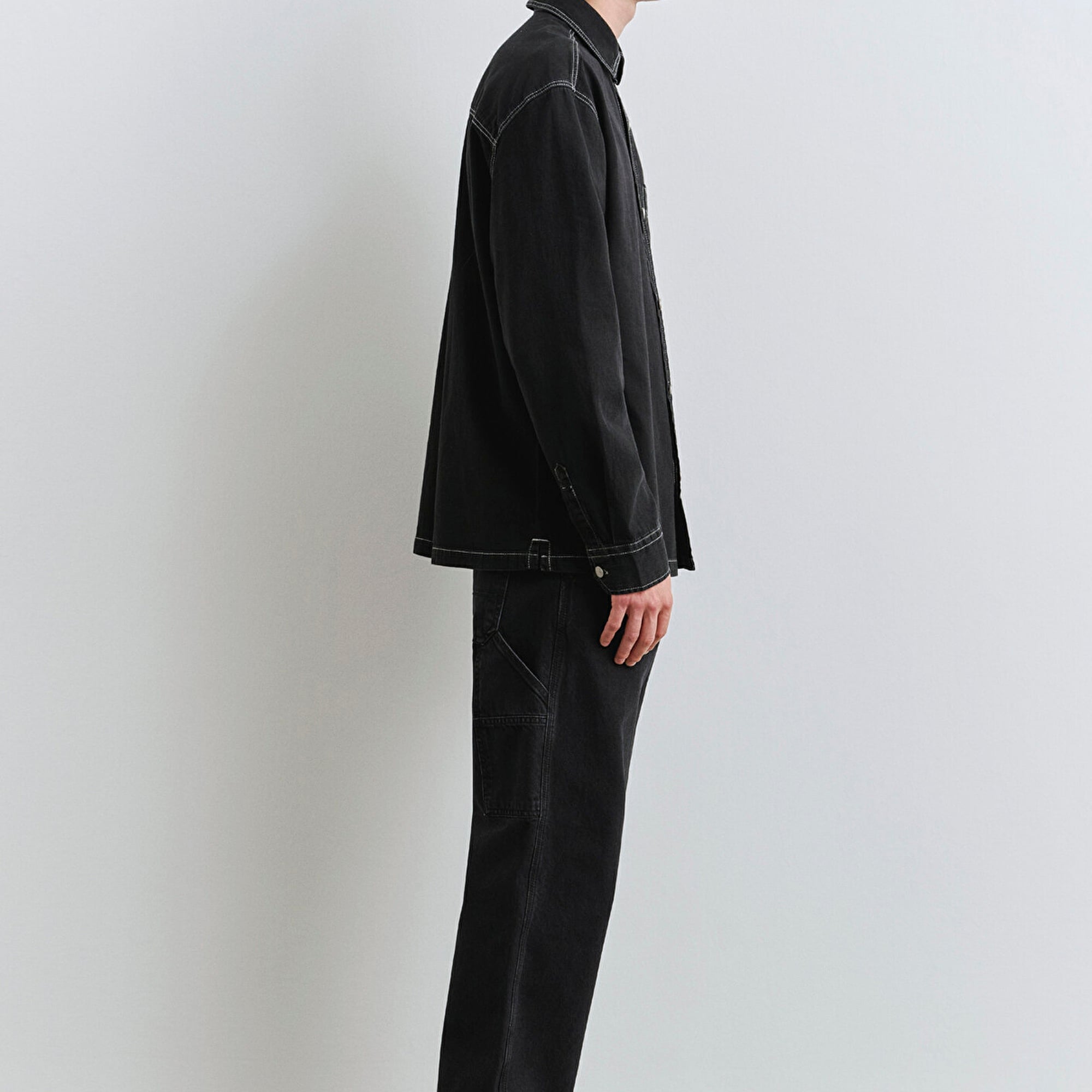 Mavi Dikiş Detaylı Siyah Gömlek Loose Fit / Bol Rahat Kesim 0211688-90850