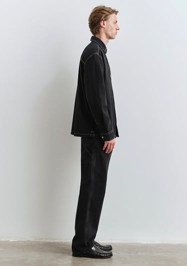  Mavi Dikiş Detaylı Siyah Gömlek Loose Fit / Bol Rahat Kesim 0211688-90850