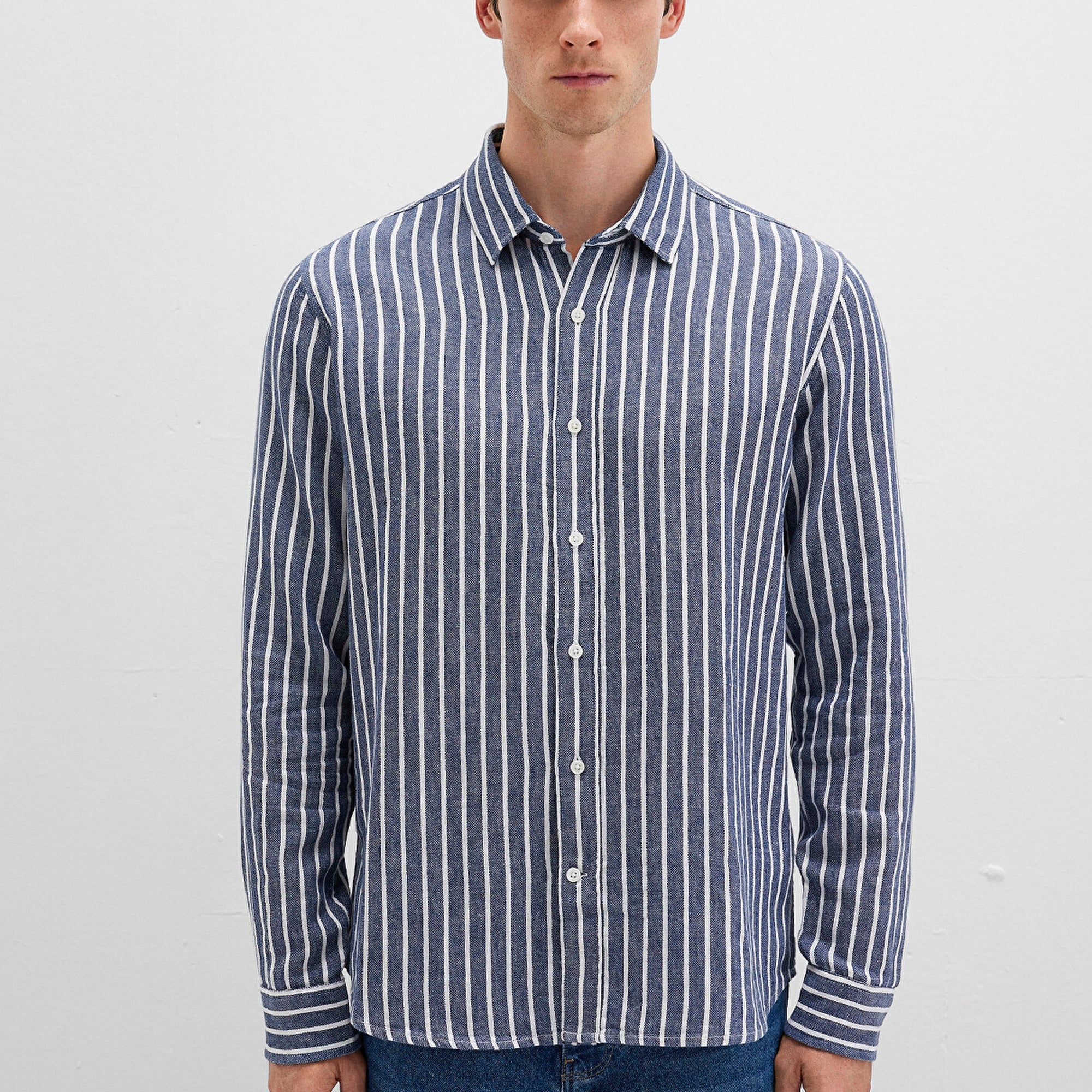 Mavi Çizgili Renkli Gömlek Slim Fit / Dar Kesim 0211698-90917