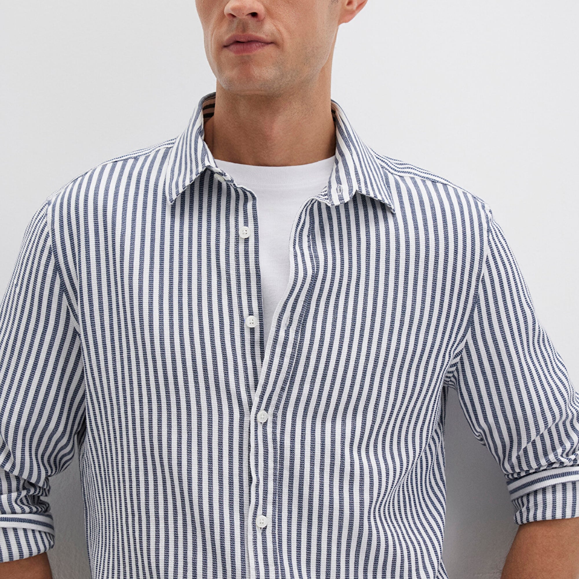 Mavi Çizgili Lacivert Gömlek Slim Fit / Dar Kesim 0211692-90911