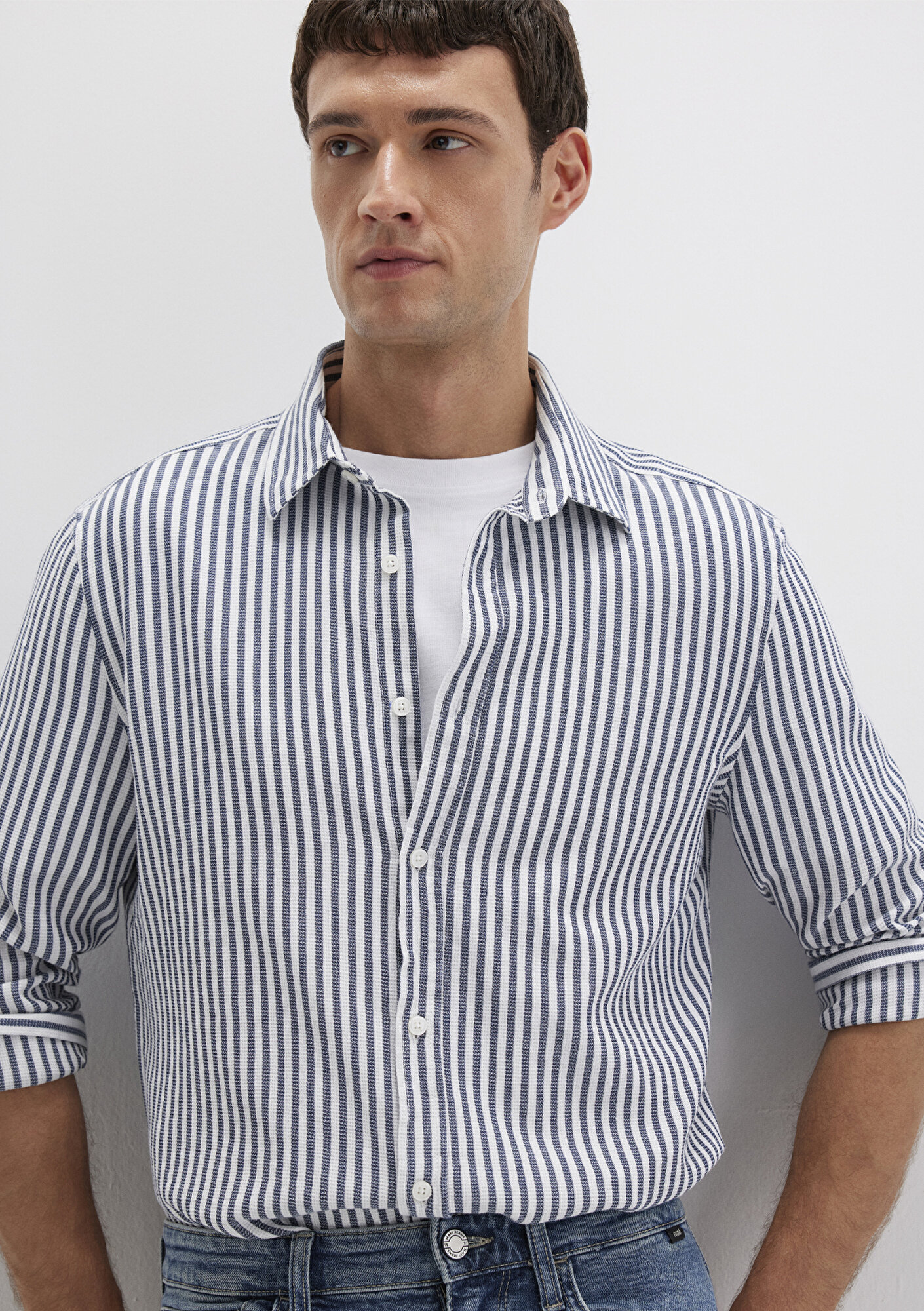  Mavi Çizgili Lacivert Gömlek Slim Fit / Dar Kesim 0211692-90911