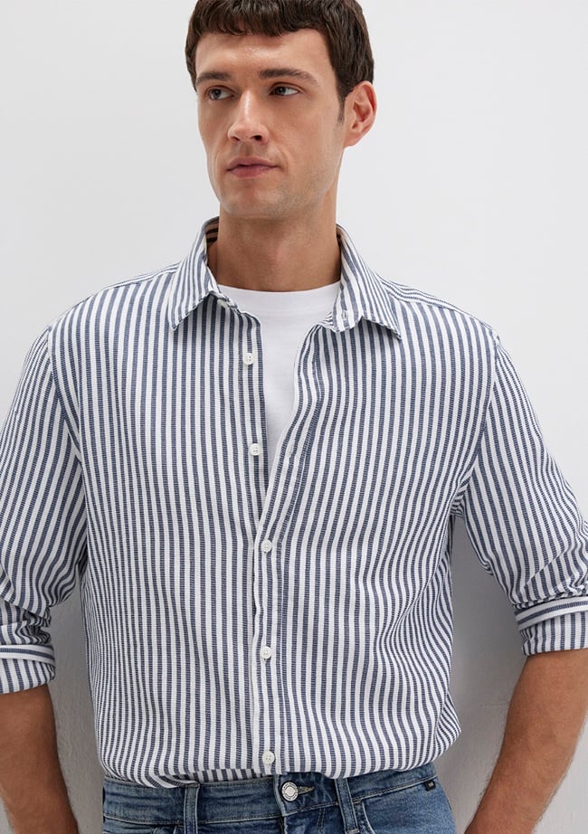  Mavi Çizgili Lacivert Gömlek Slim Fit / Dar Kesim 0211692-90911