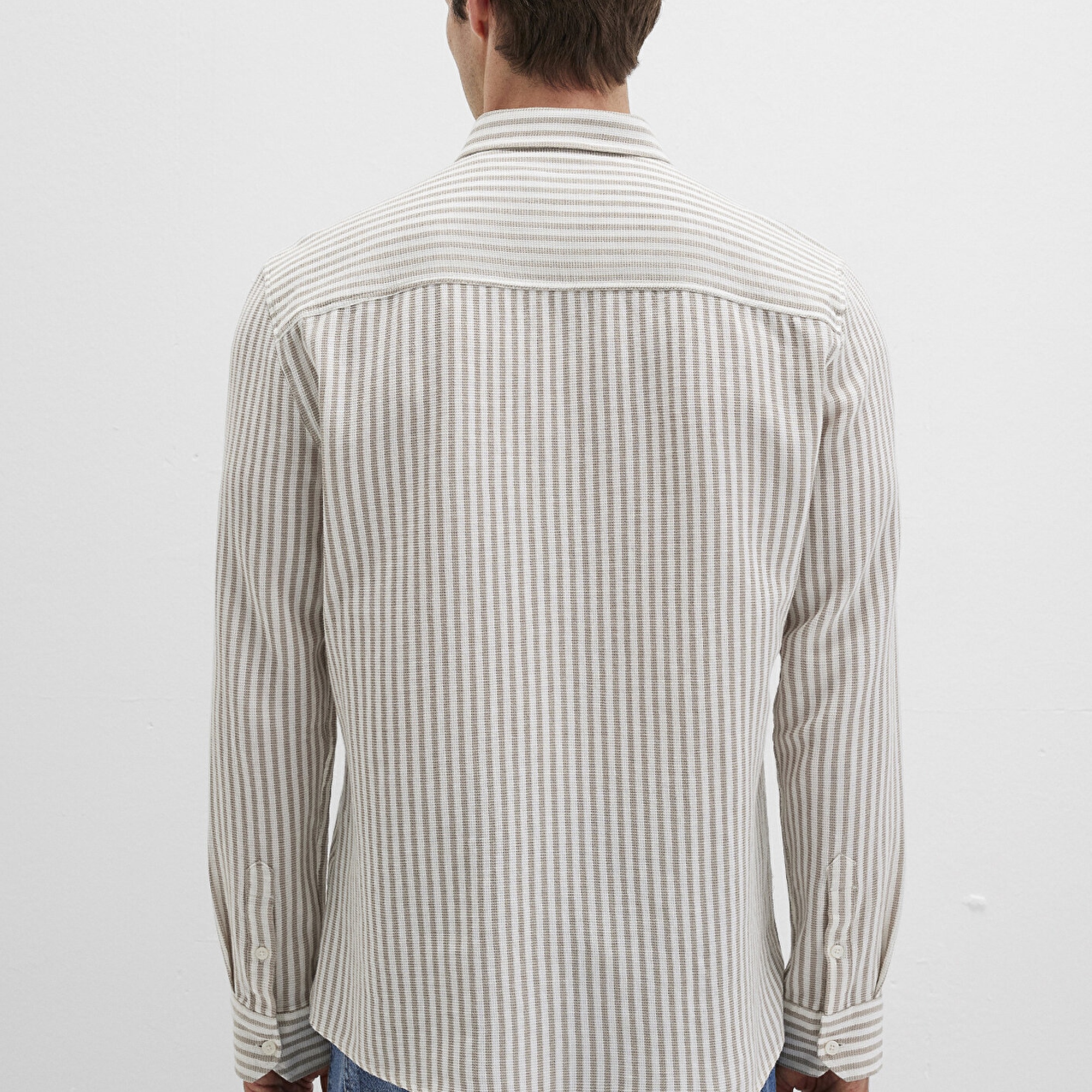 Mavi Çizgili Bej Gömlek Slim Fit / Dar Kesim 0211692-90940