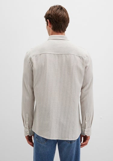  Mavi Çizgili Bej Gömlek Slim Fit / Dar Kesim 0211692-90940