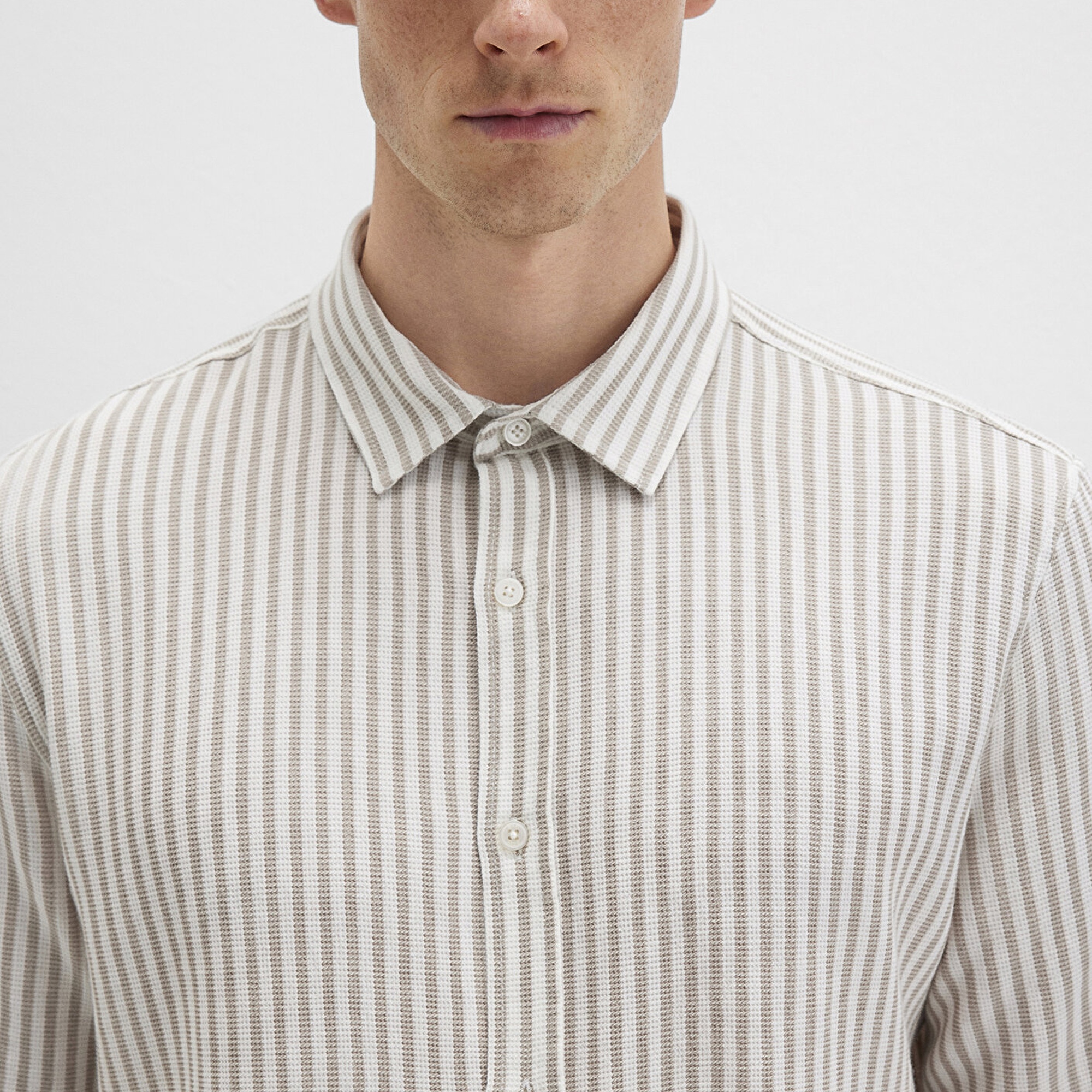 Mavi Çizgili Bej Gömlek Slim Fit / Dar Kesim 0211692-90940