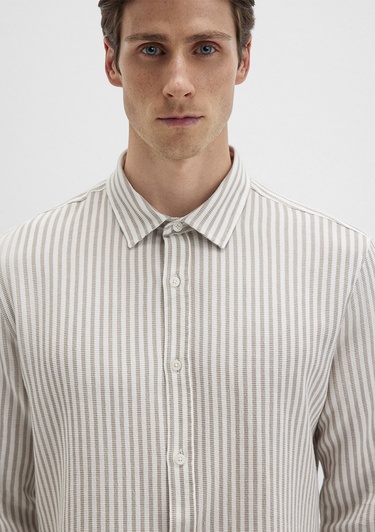  Mavi Çizgili Bej Gömlek Slim Fit / Dar Kesim 0211692-90940