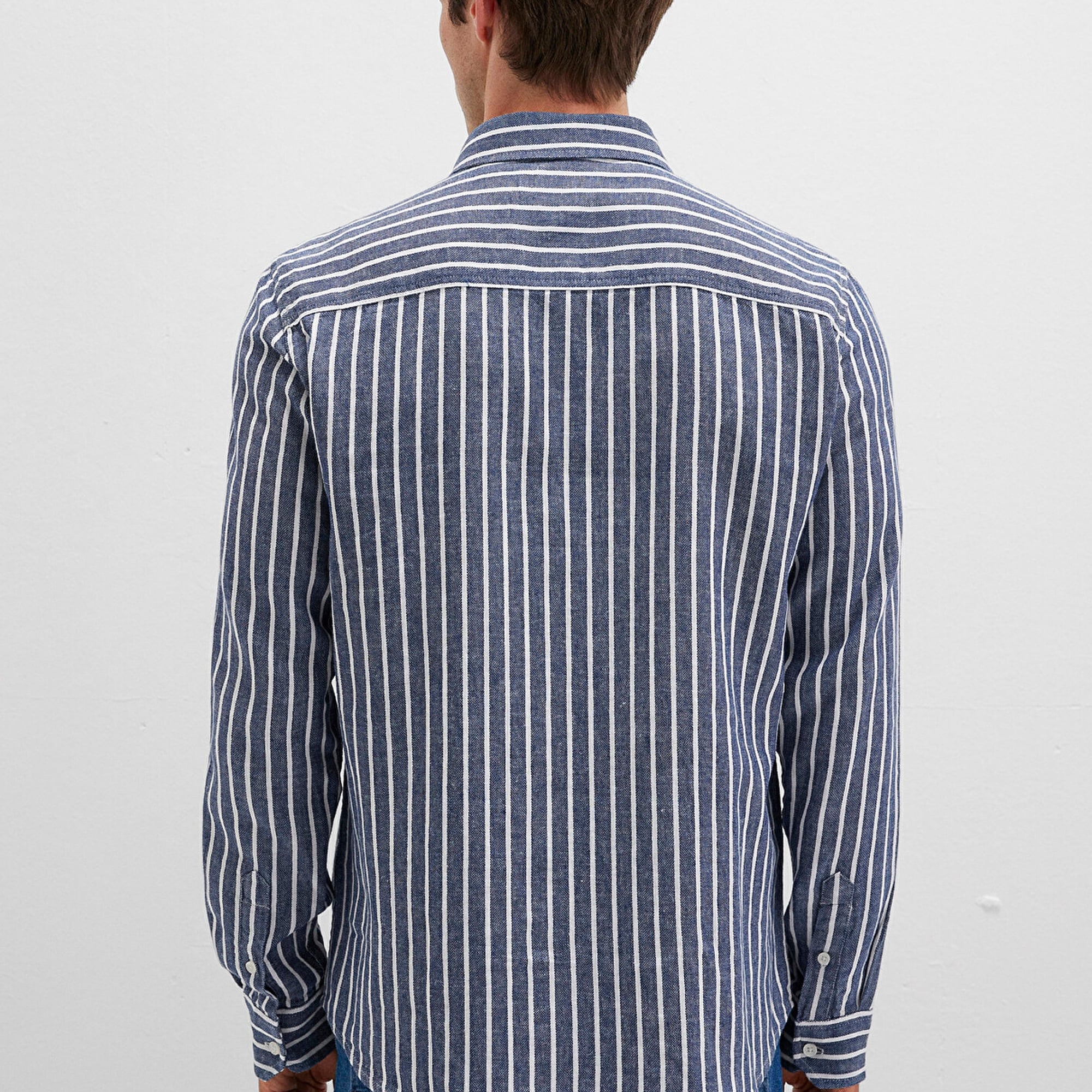 Mavi Çizgili Renkli Gömlek Slim Fit / Dar Kesim 0211698-90917