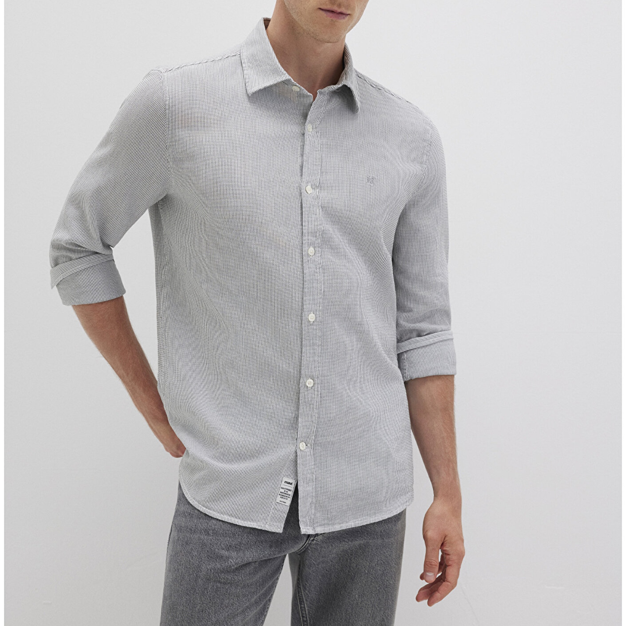 Mavi Çizgili Yeşil Gömlek Slim Fit / Dar Kesim 0211653-90861