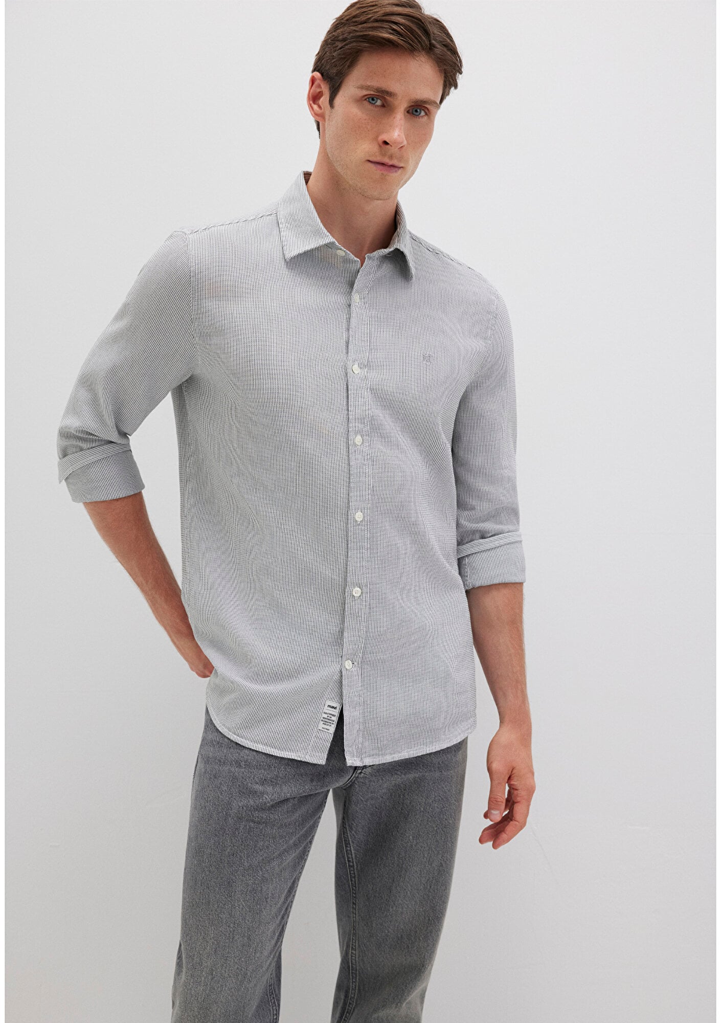  Mavi Çizgili Yeşil Gömlek Slim Fit / Dar Kesim 0211653-90861