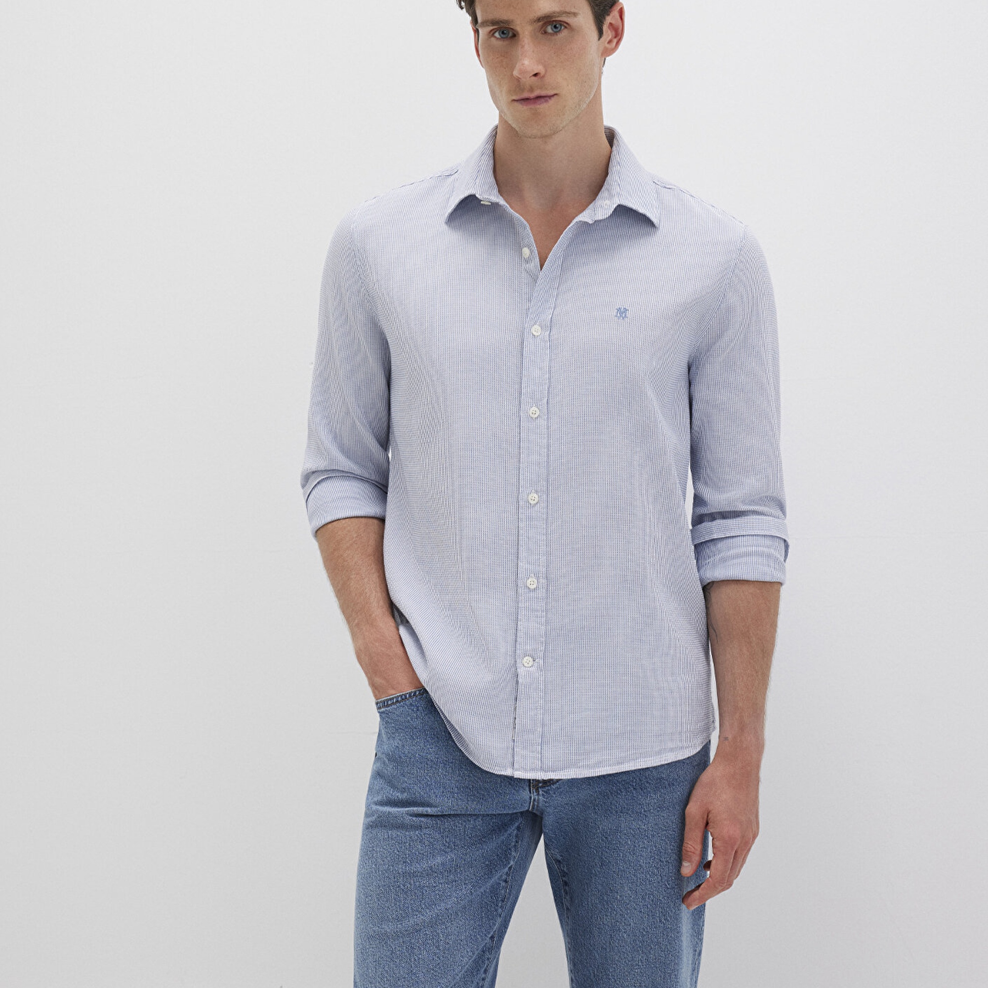 Mavi Çizgili Mavi Gömlek Slim Fit / Dar Kesim 0211653-90862