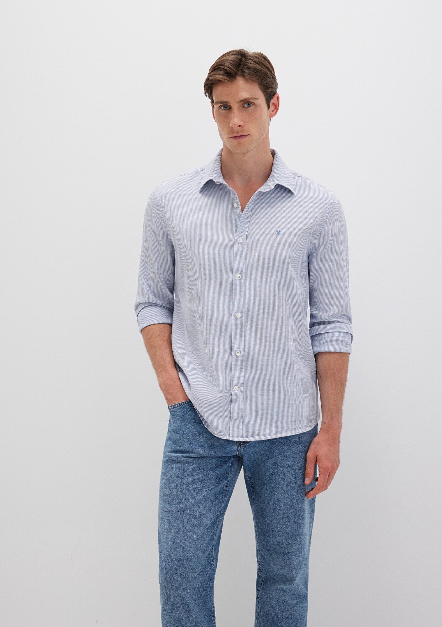  Mavi Çizgili Mavi Gömlek Slim Fit / Dar Kesim 0211653-90862