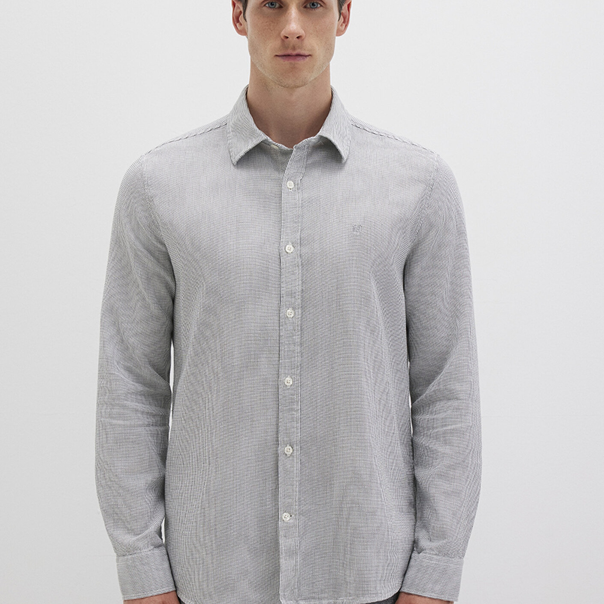 Mavi Çizgili Yeşil Gömlek Slim Fit / Dar Kesim 0211653-90861