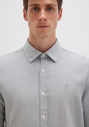  Mavi Çizgili Yeşil Gömlek Slim Fit / Dar Kesim 0211653-90861