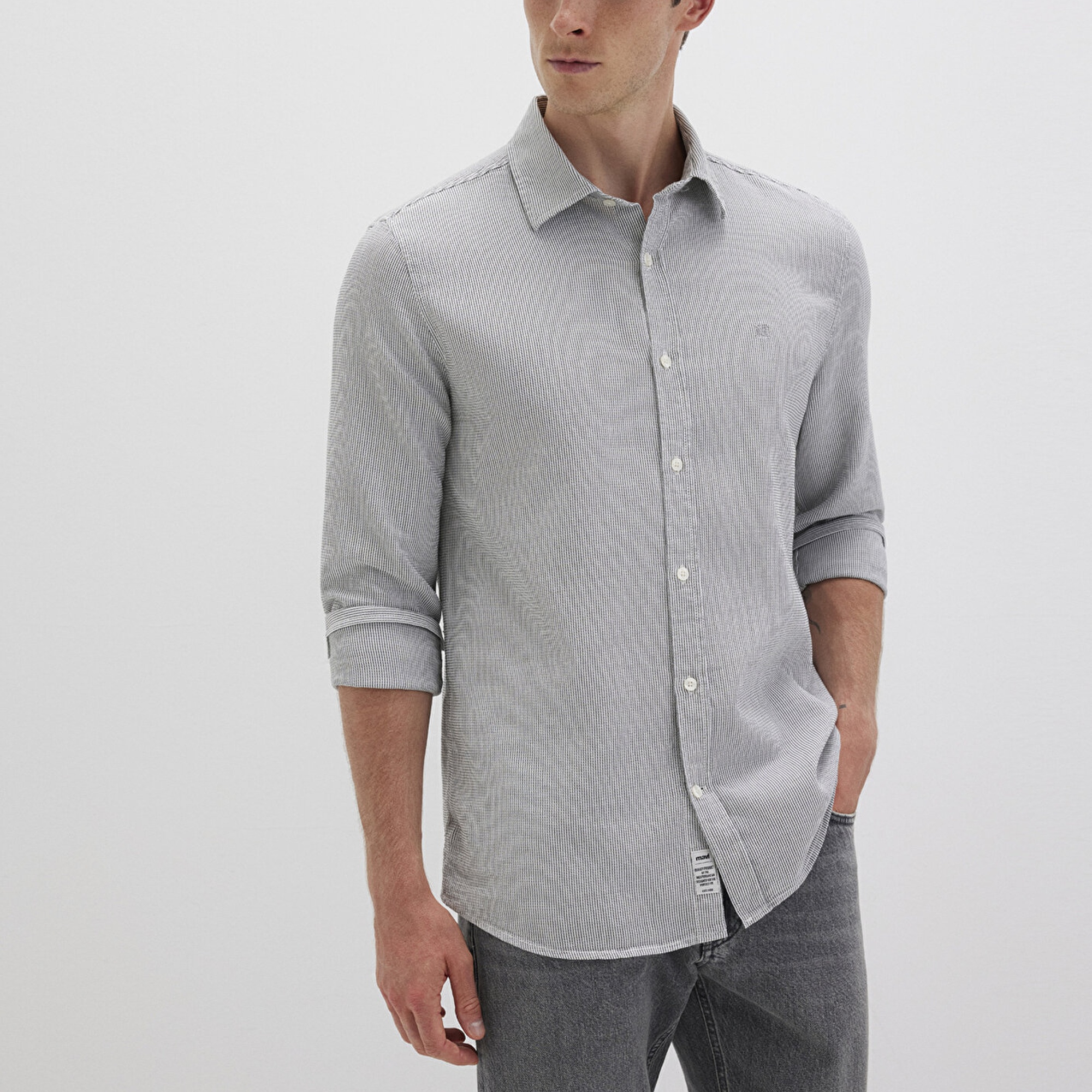 Mavi Çizgili Yeşil Gömlek Slim Fit / Dar Kesim 0211653-90861