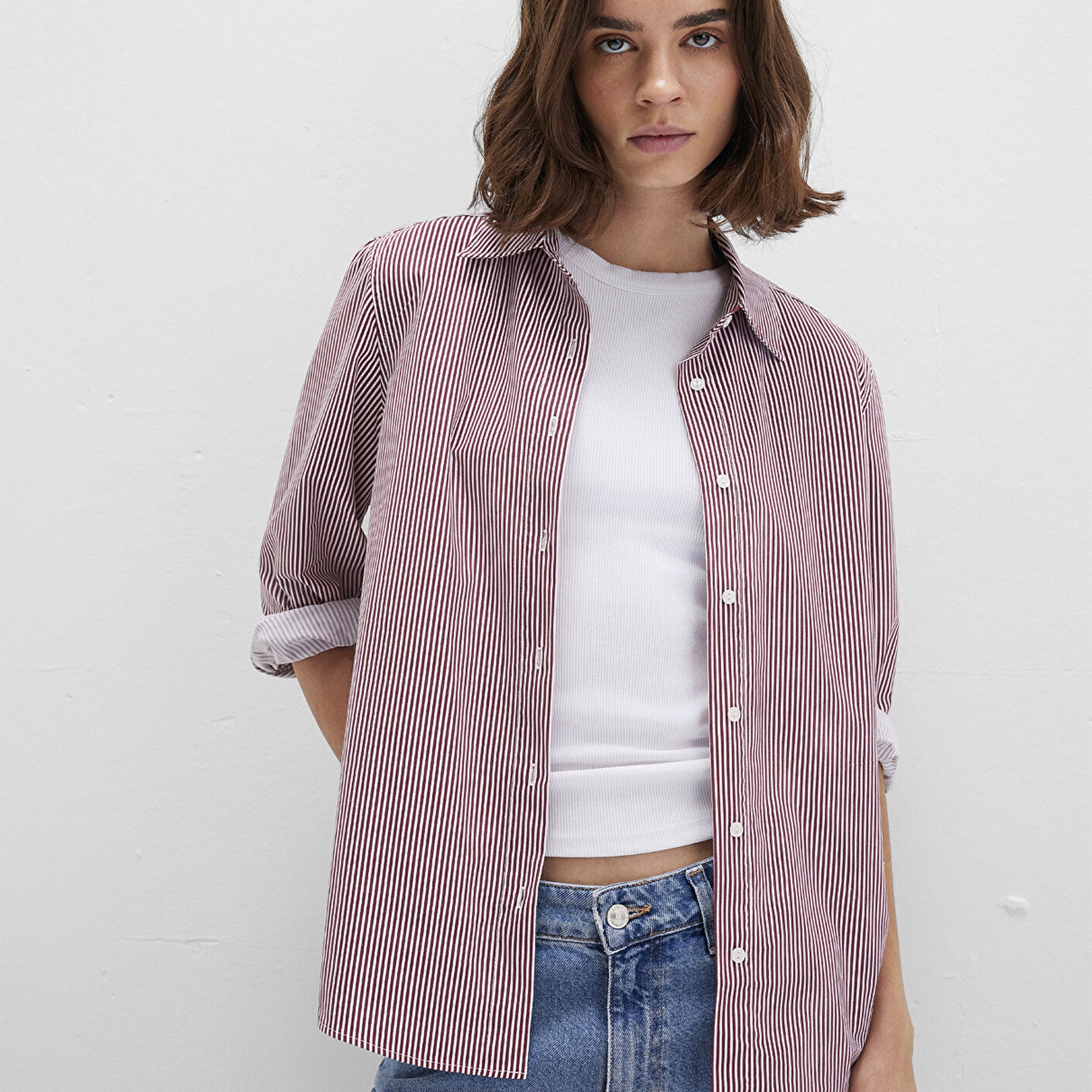 Mavi Çizgili Kırmızı Gömlek Regular Fit / Normal Kesim 1211199-90724