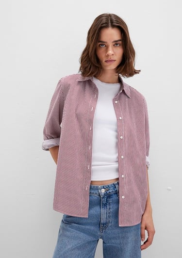  Mavi Çizgili Kırmızı Gömlek Regular Fit / Normal Kesim 1211199-90724