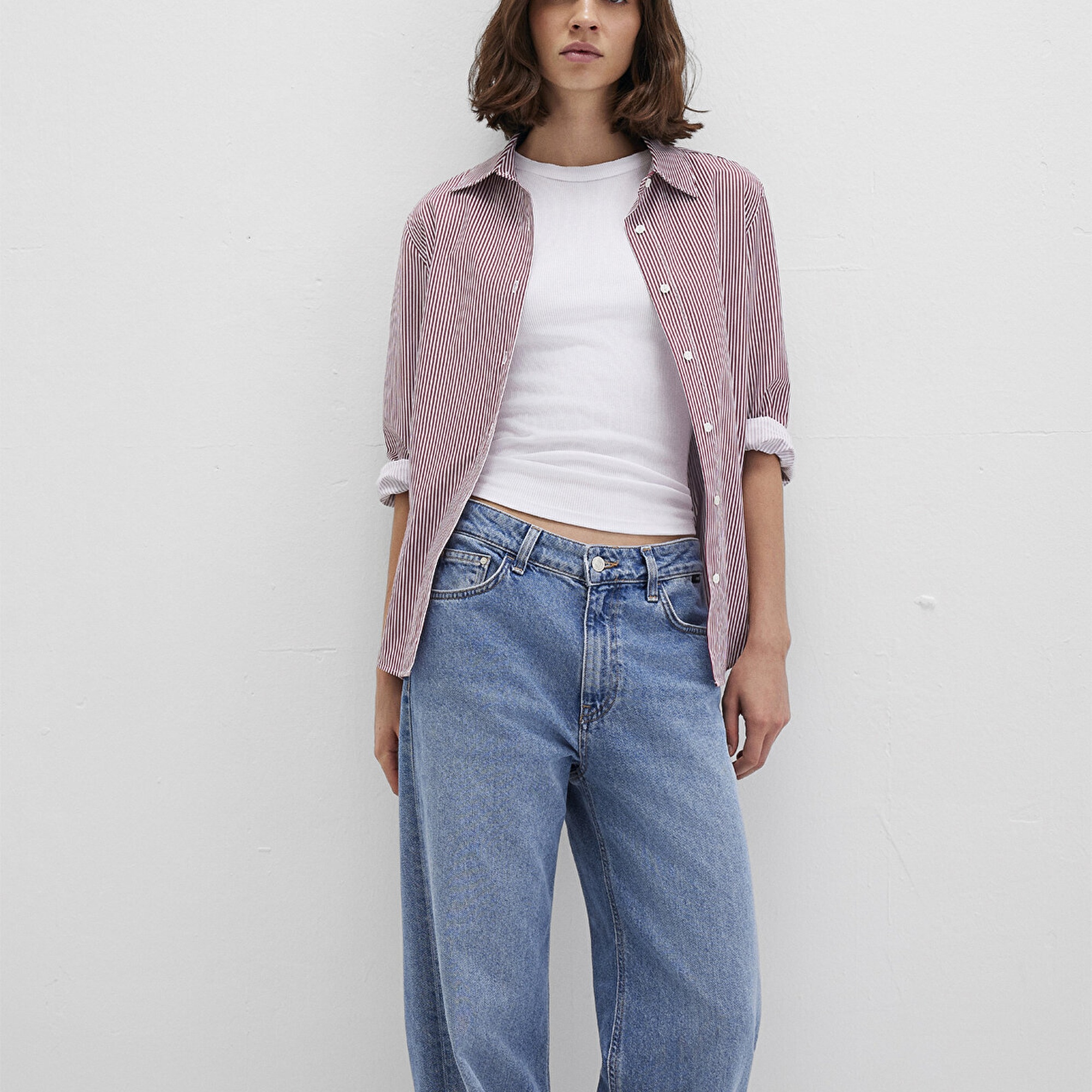 Mavi Çizgili Kırmızı Gömlek Regular Fit / Normal Kesim 1211199-90724